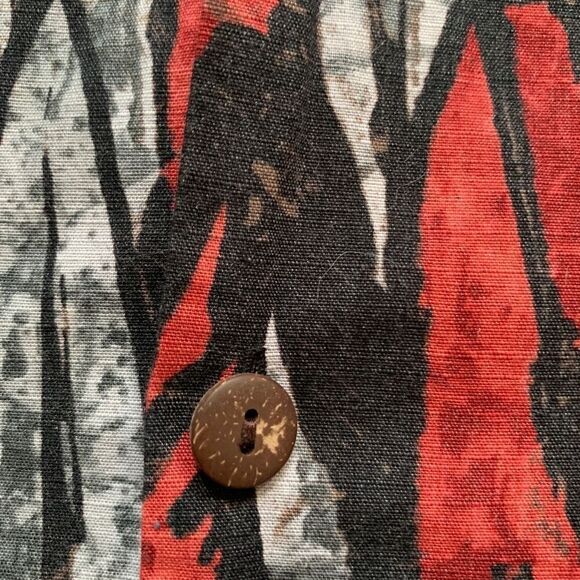 Vintage Shirt Red Black Abstract Short Sleeve Boxy Camp Collar Hawaiian Printed - Picture 11 of 12